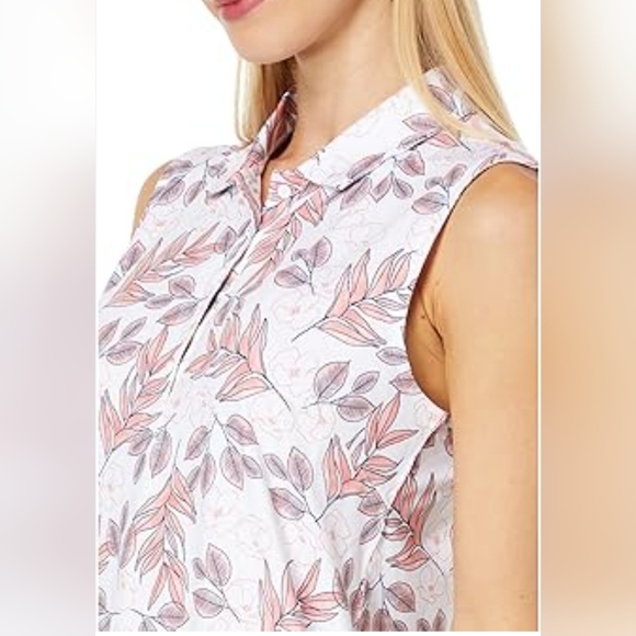 PUMA CLOUDSPUN FLORA SLEEVELESS POLO – WOMENS – BRIGHT WHITE/CARNATION PINK SM - Picture 2 of 9